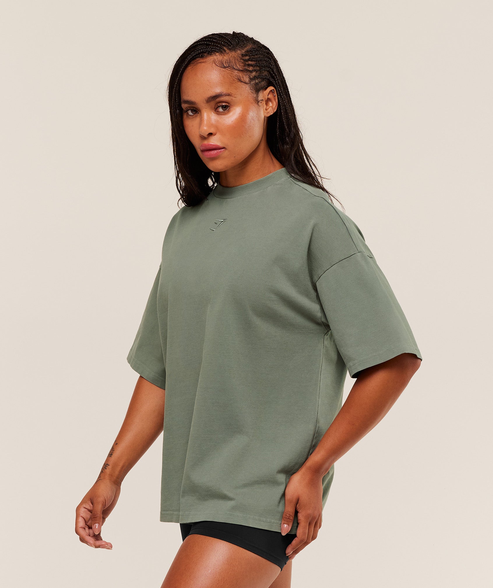 Gymshark Power Washed Oversized T-Shirt - Unit Green/Acid Wash Small Ball