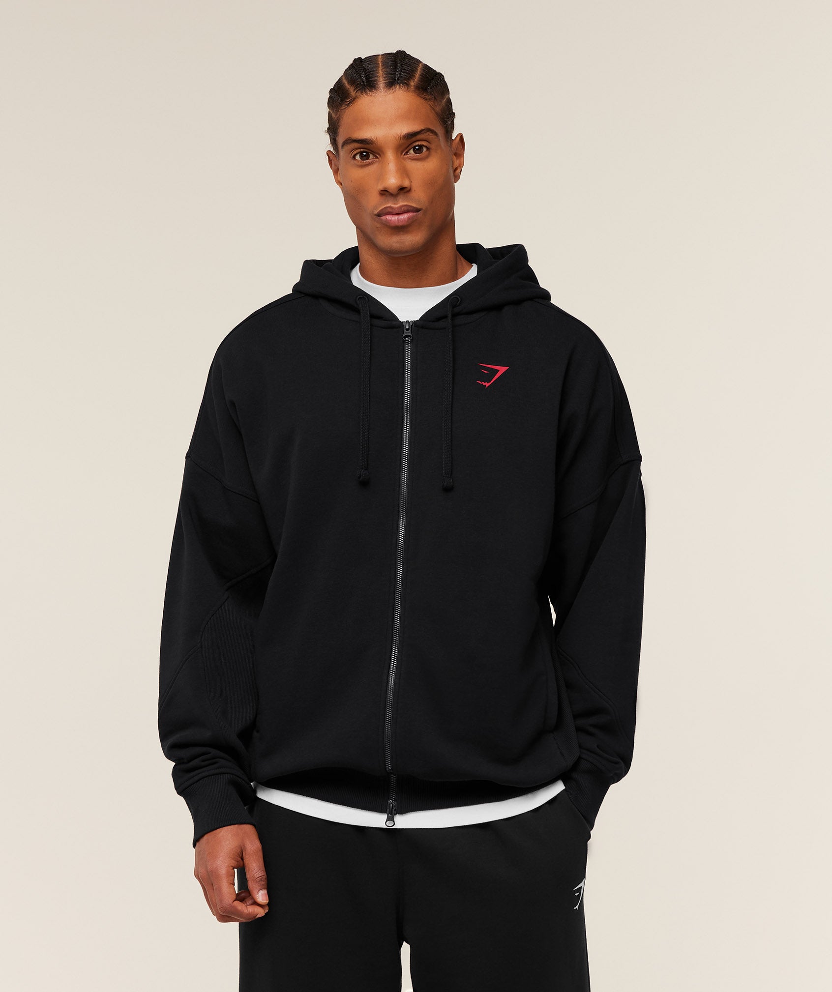 Gymshark Power Zip Up Hoodie - Black/Conditioning Red