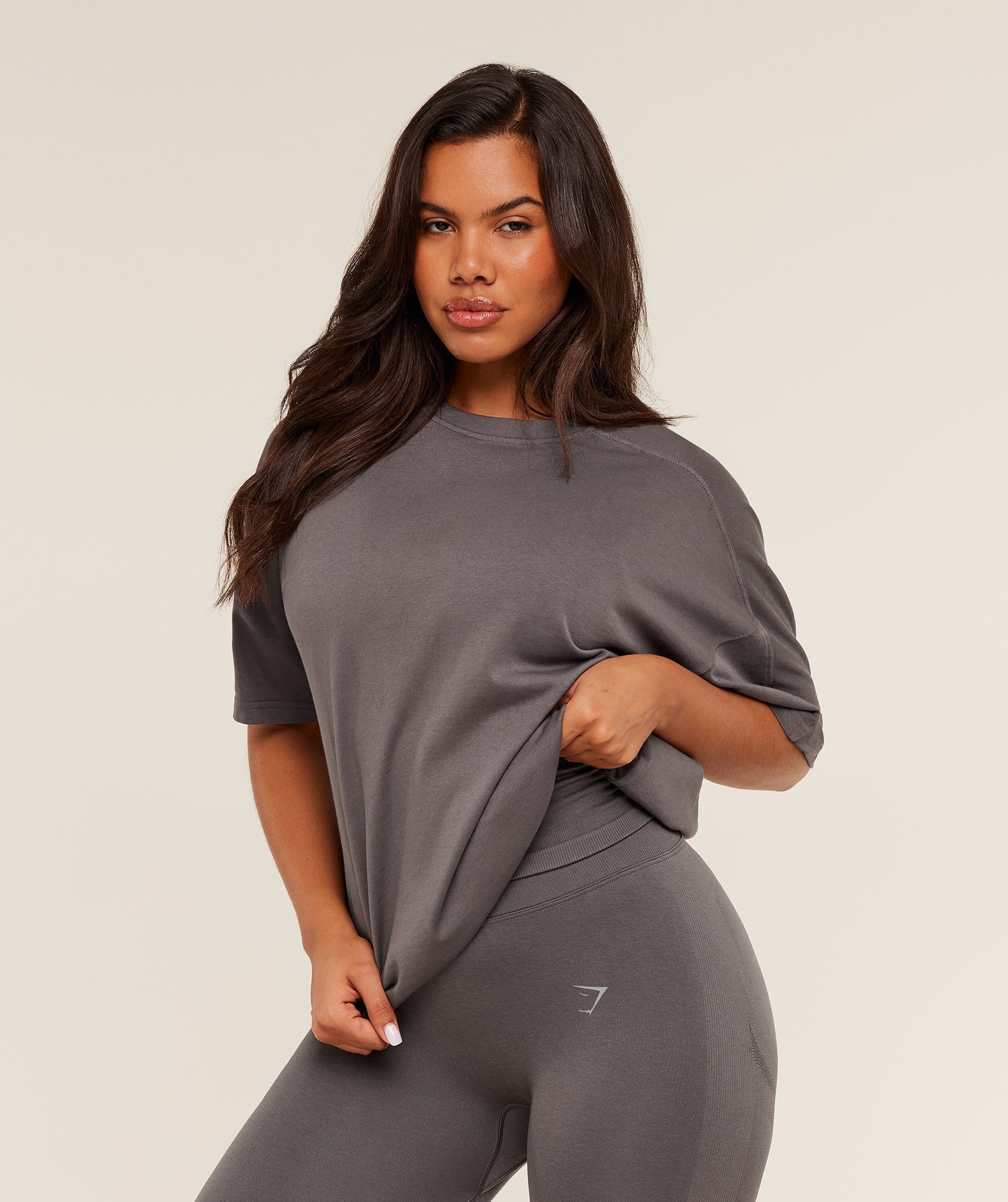 Gymshark Pump Cover Structured Fleece Top - GS Cool Brown/WASH