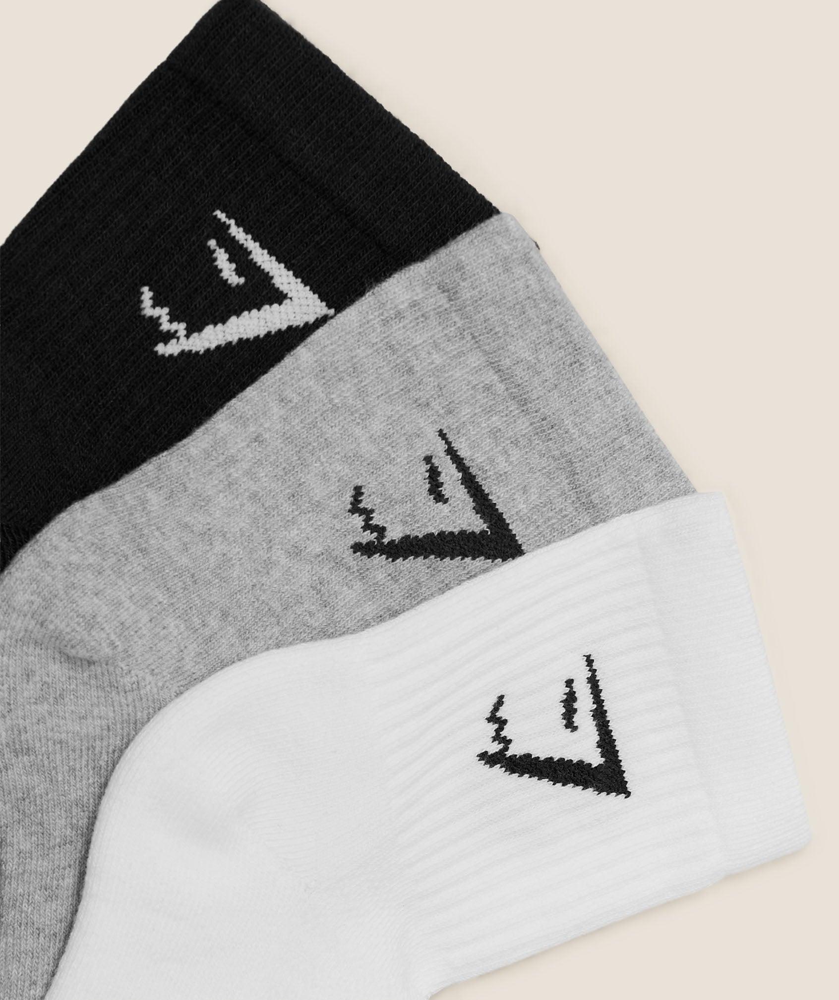 Gymshark Crew Socks 3pk - White/Light Grey Core Marl/Black