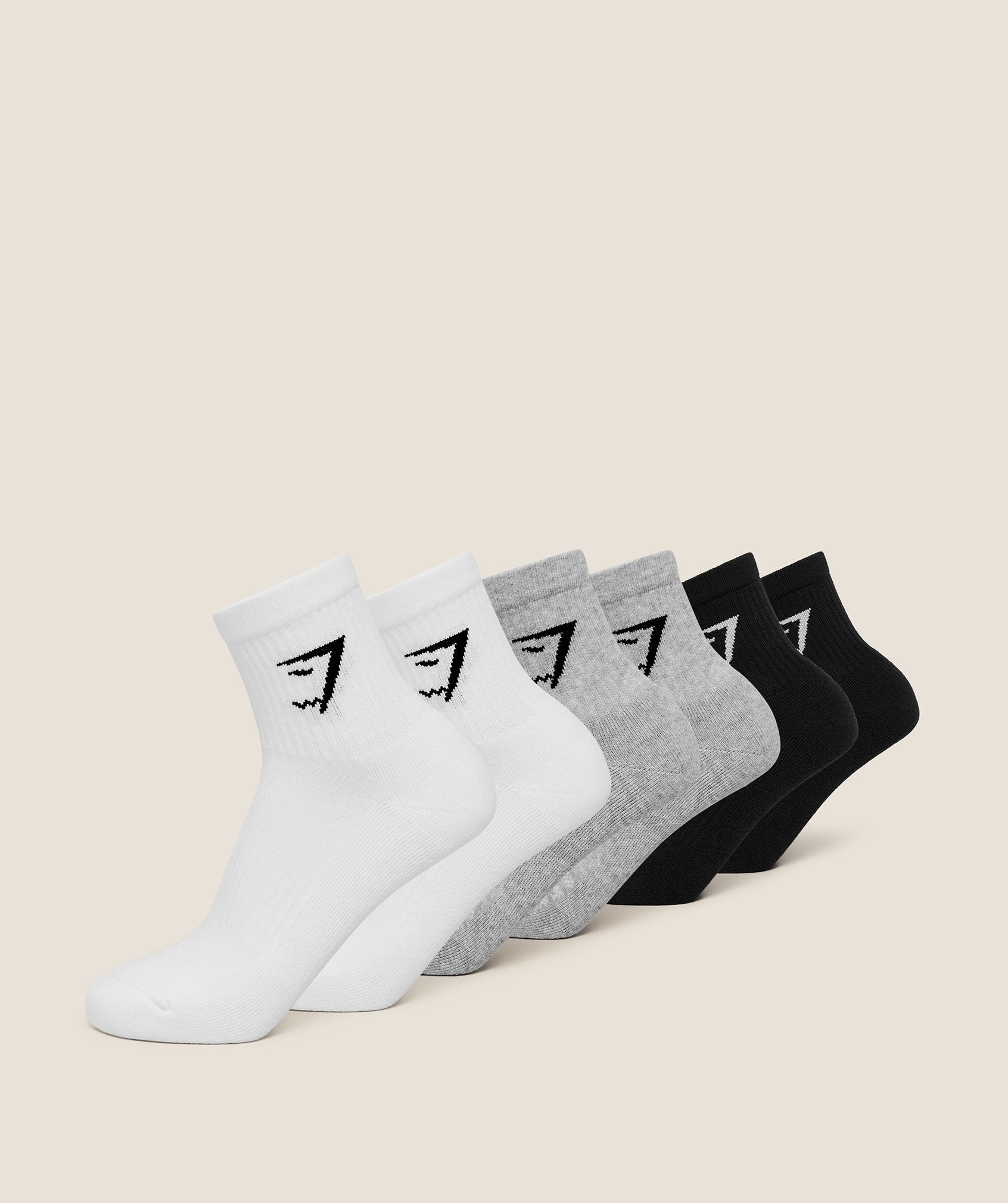 Gymshark Midi Socks 6pk - White/Light Grey Core Marl/Black
