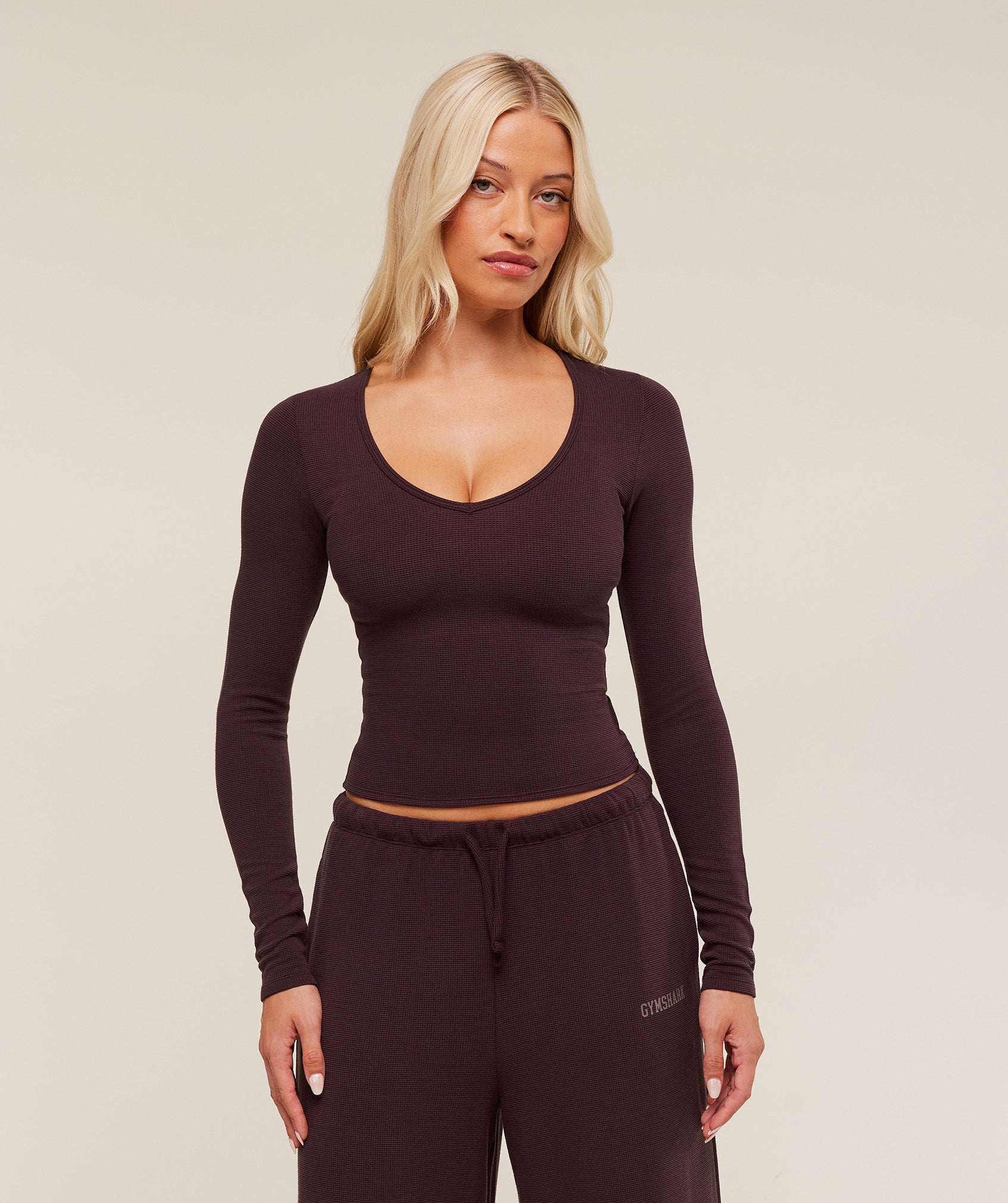Gymshark Waffle Long Sleeve Top - Cherry Purple