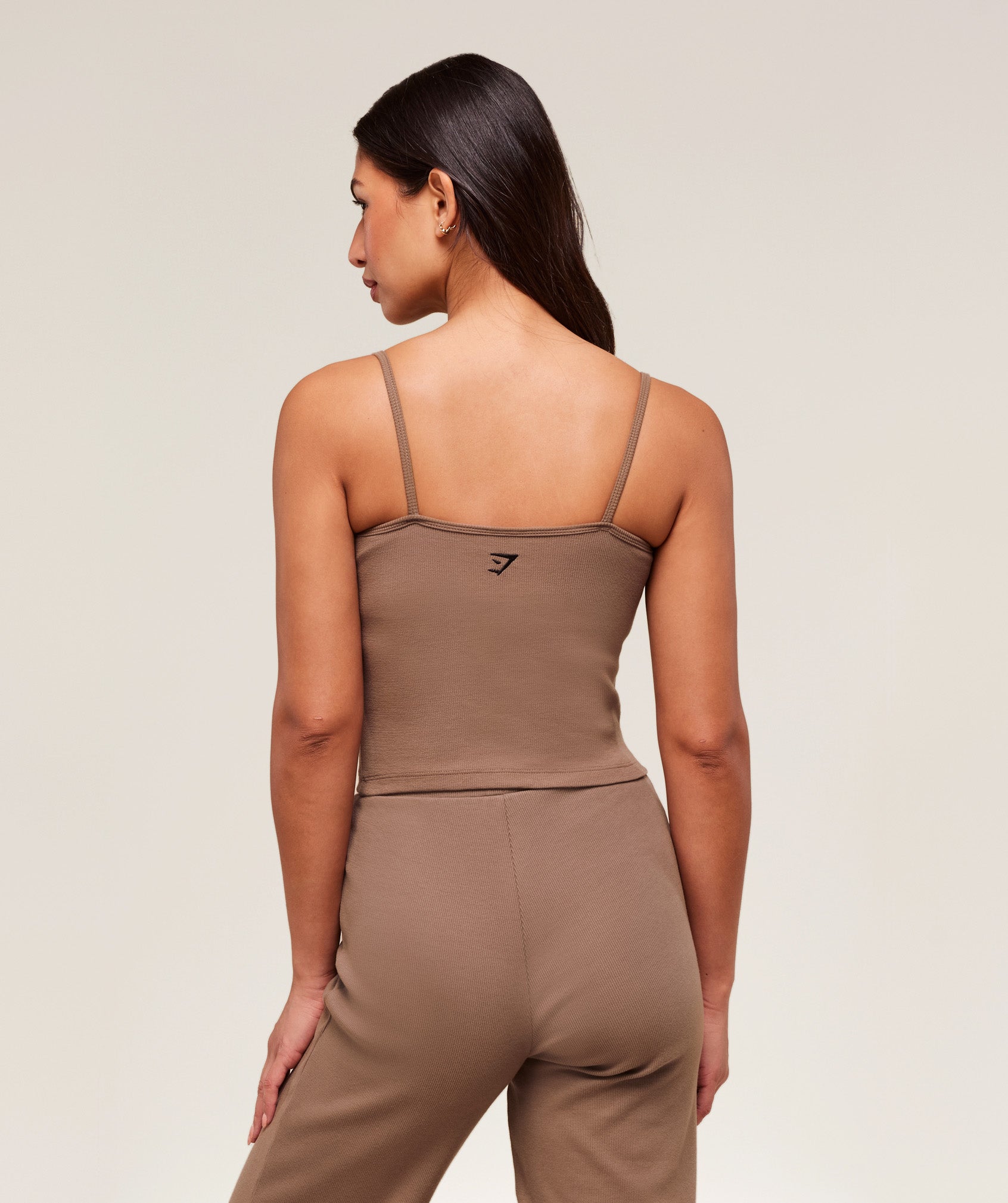 Gymshark Ribbed Cotton Midi Shelf Tank - Mocha Mauve/Black