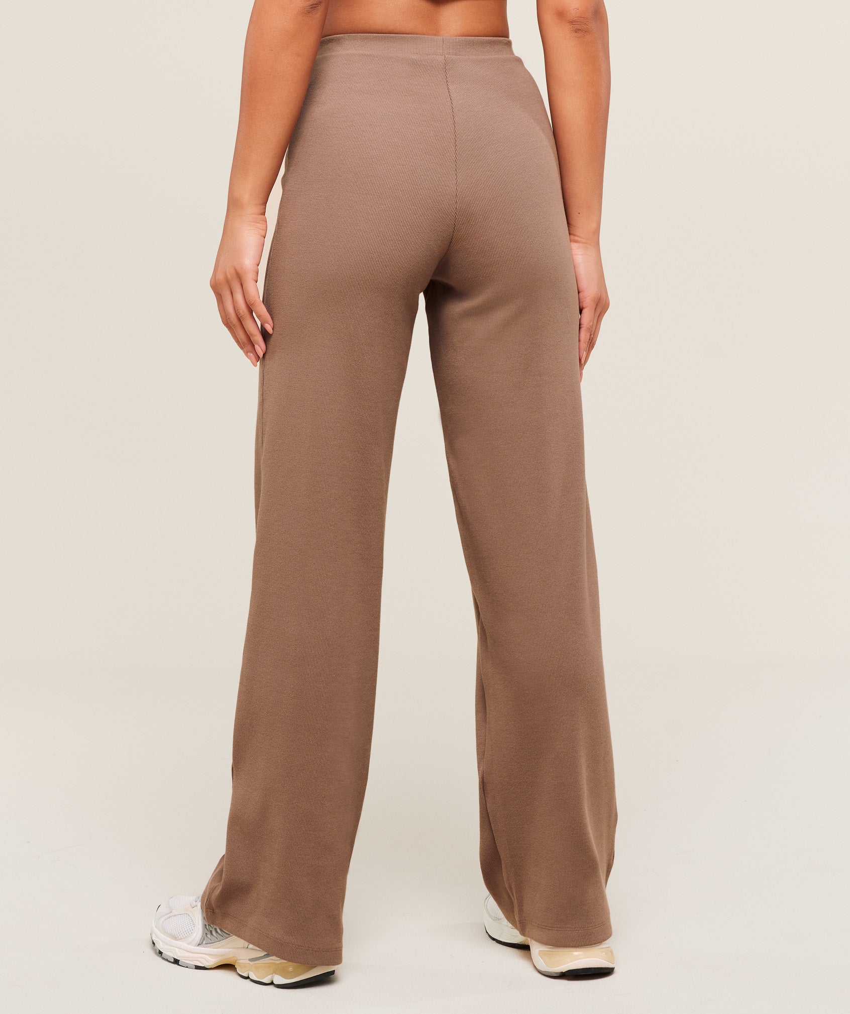 Gymshark Ribbed Cotton Straight Leg Pants - Mocha Mauve/Black
