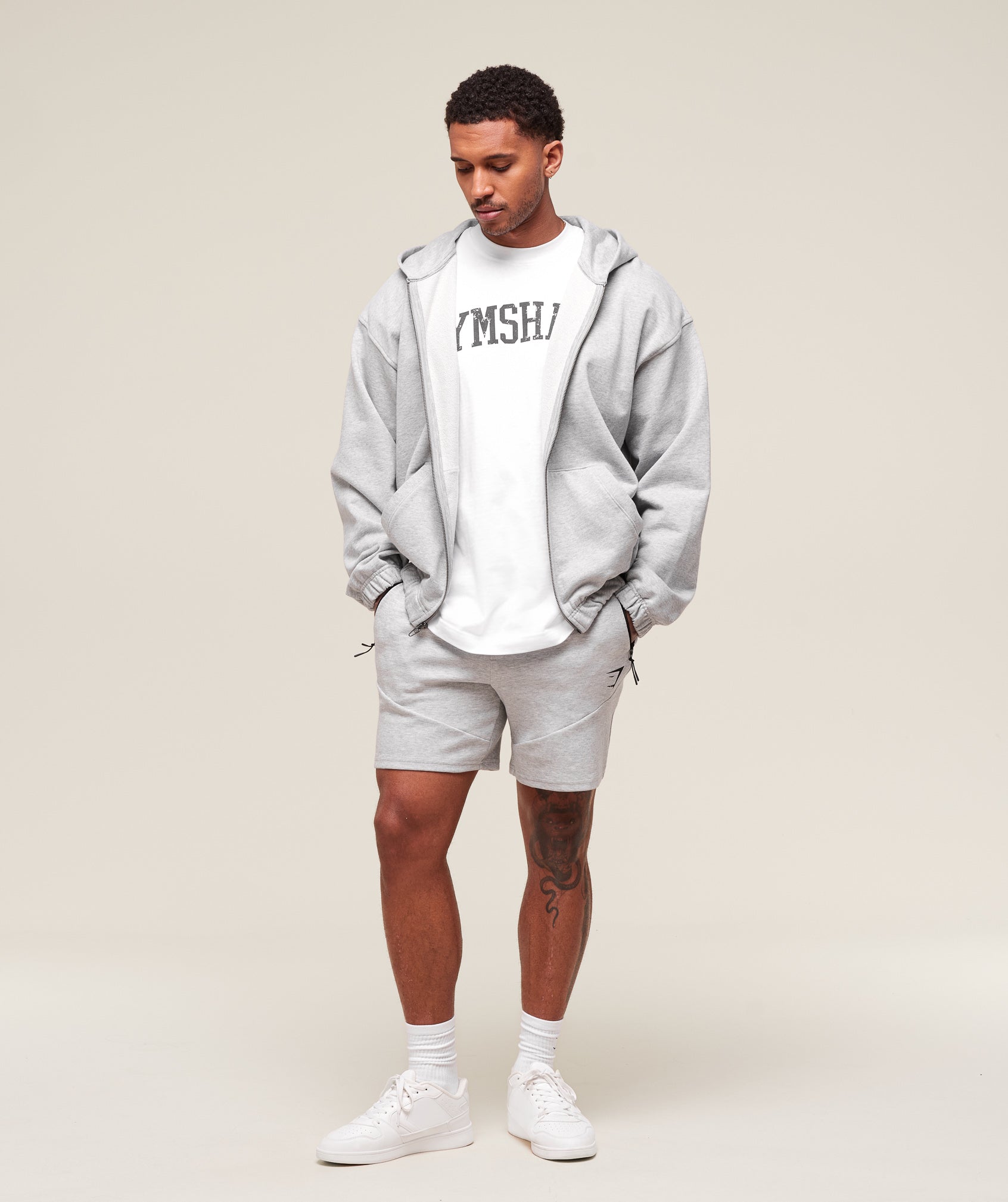 Gymshark Interlock Tech 6" Shorts - Light Grey Core Marl