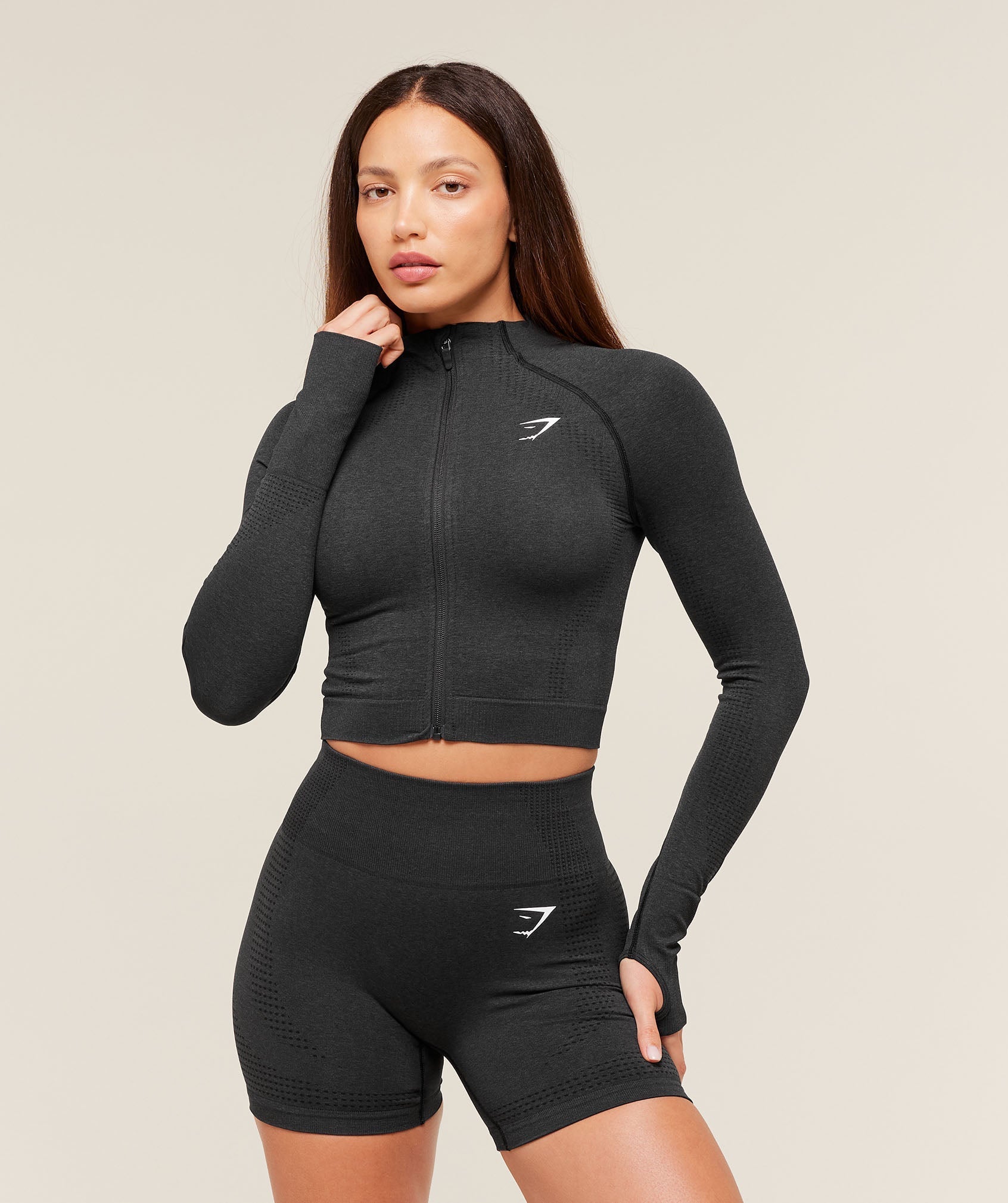 Gymshark Vital Midi Zip Up Jacket - Black Marl