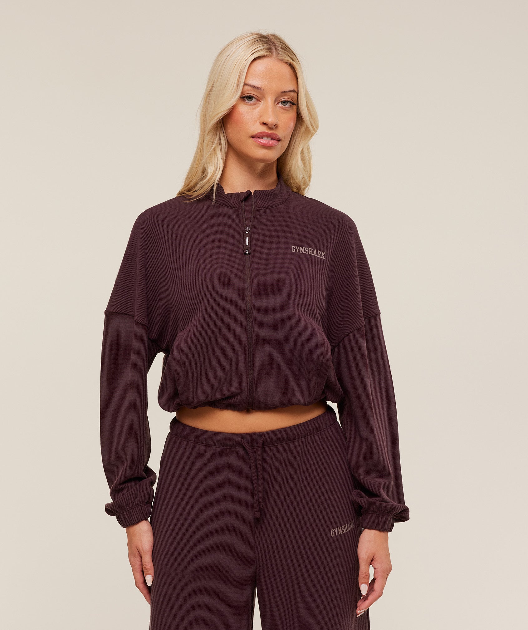 Gymshark Waffle Midi Zip Up Jacket - Cherry Purple