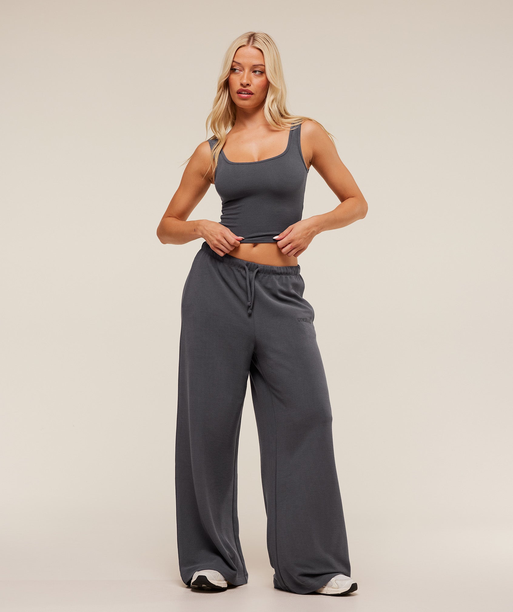 Gymshark Waffle Wide Leg Pants - Onyx Grey