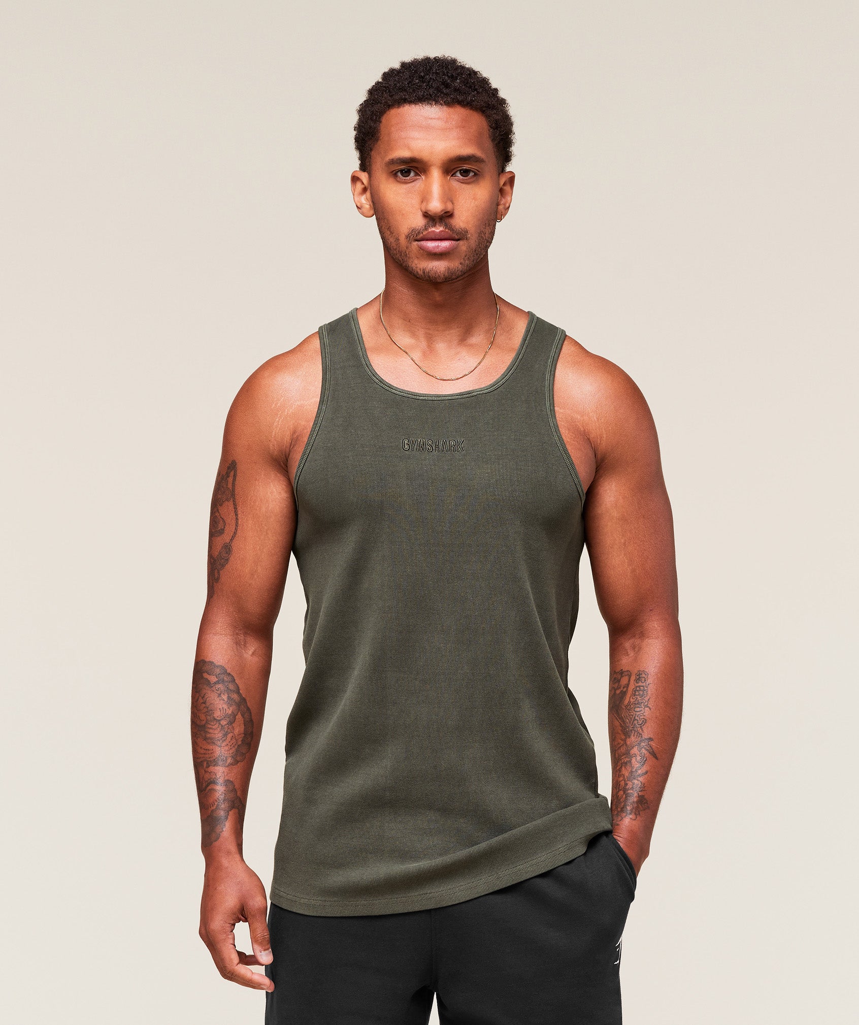 Gymshark Washed Premium Ribbed Tank - Strength Green